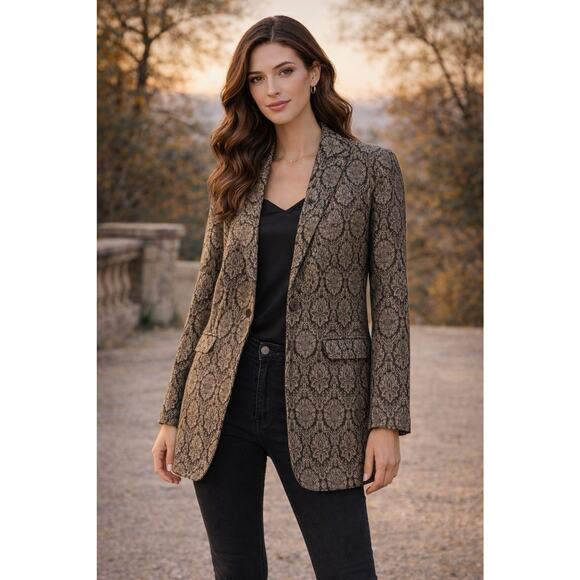 Dialogue Jackets & Blazers - Dialogue brown tan baroque jacquard blazer jacket Women’s Size 16 Chic Career